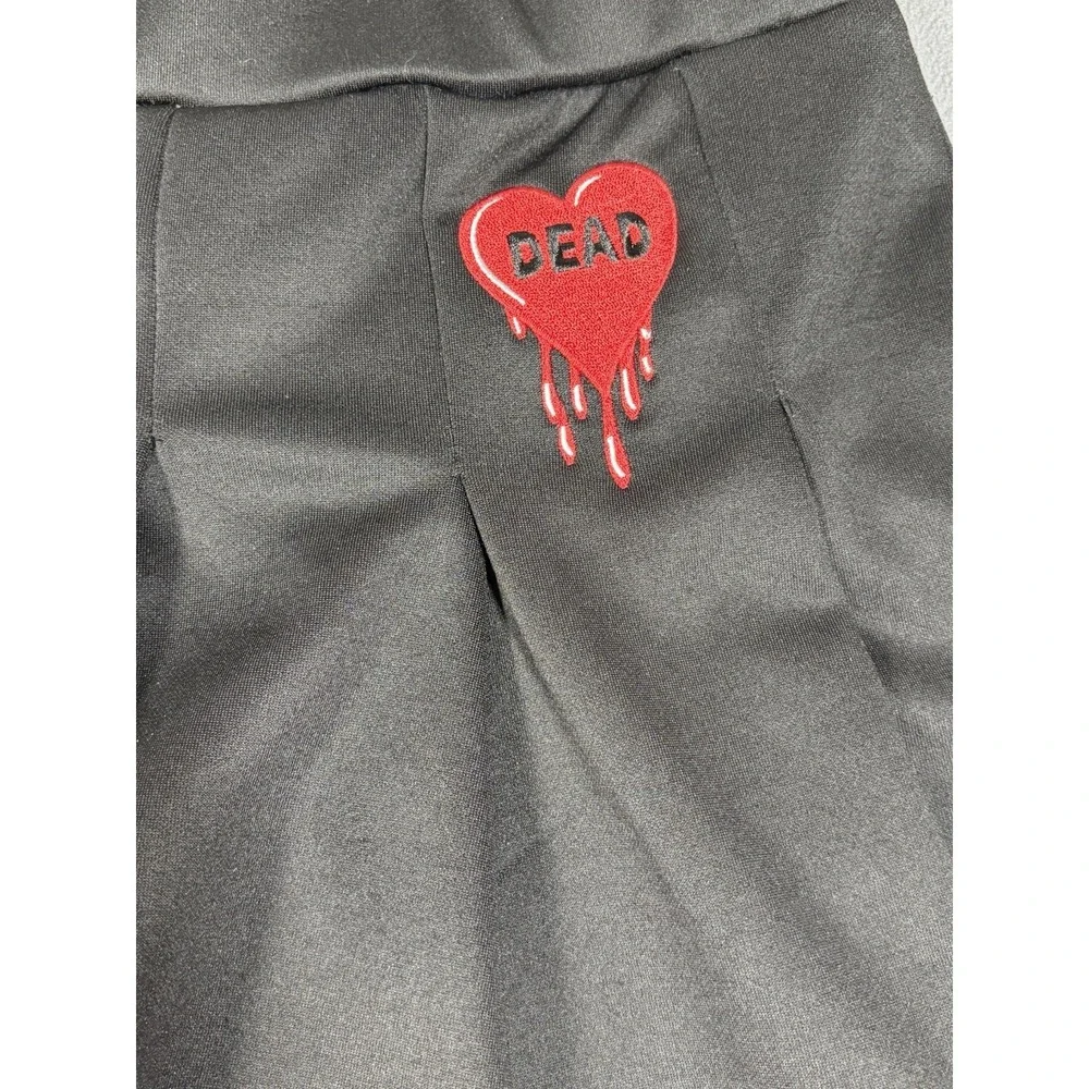 Spencer's Body Rage Skirt Womens Large Black Pleated Mini‎ Red Stripe Heart Dead